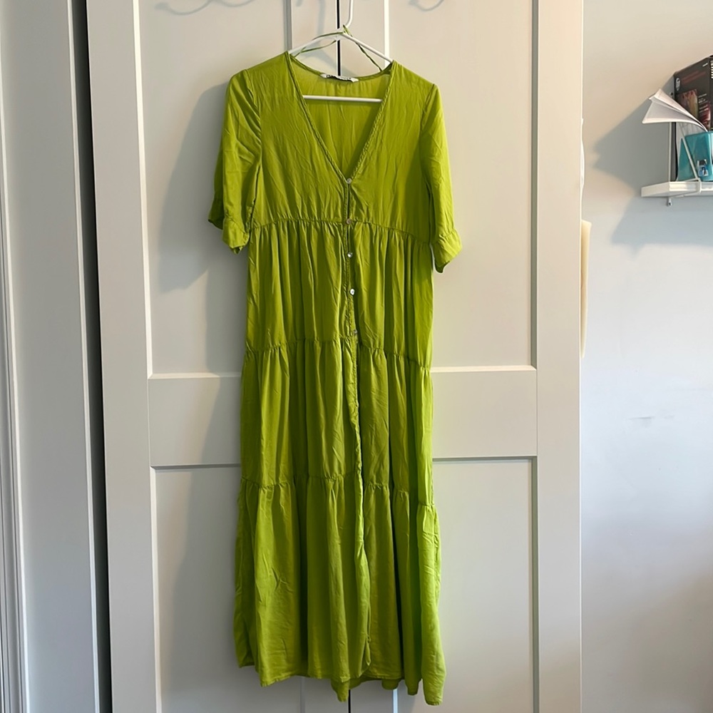 Tiered Tunic Dress Green, Zara - Medium